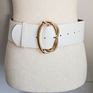 BCBGMaxAzria White Gold Buckle Embossed Wide Leather Statement Belt SZ XS/S